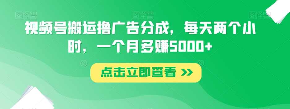 视频号搬运撸广告分成，每天两个小时，一个月多赚5000+-52资源库