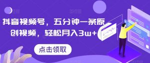 抖音视频号,五分钟一条原创视频,轻松月入3w+【独家秘诀,传授赚钱方法】【揭秘】-52资源库