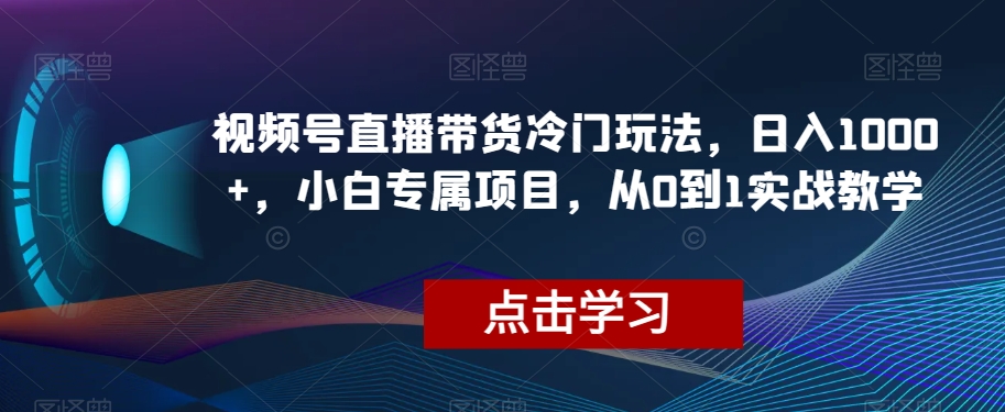 视频号直播带货冷门玩法，日入1000+，小白专属项目，从0到1实战教学【揭秘】-52资源库