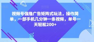 视频号强撸广告矩阵式玩法,操作简单,一部手机几分钟一条视频,单号一天轻松200+【揭秘】-52资源库