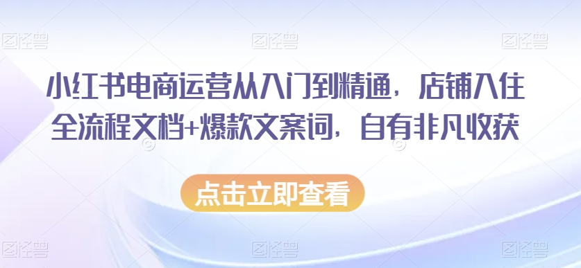 小红书电商运营从入门到精通，店铺入住全流程文档+爆款文案词，自有非凡收获-52资源库