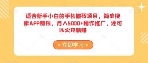 适合新手小白的手机搬砖项目,简单搜素APP赚钱,月入5000+稍作推广,还可以实现躺赚【揭秘】-52资源库
