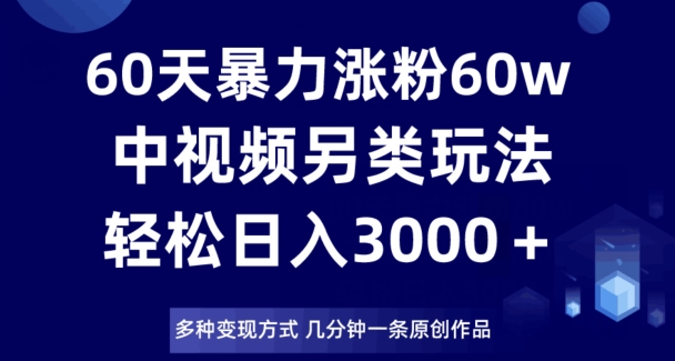 60天暴力涨粉60W，中视频另类玩法，日入3000＋，几分钟一条原创作品多种变现方式-52资源库