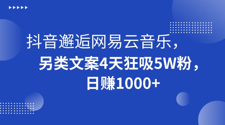 抖音邂逅网易云音乐，另类文案4天狂吸5W粉，日赚1000+【揭秘】-52资源库
