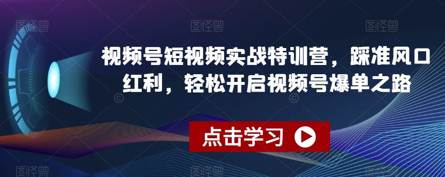 视频号短视频实战特训营，踩准风口红利，轻松开启视频号爆单之路-52资源库
