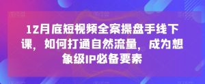 12月底短视频全案操盘手线下课,如何打通自然流量,成为想象级IP必备要素-52资源库