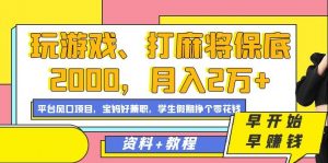 玩游戏、打麻将保底2000,月入2万+,平台风口项目【揭秘】-52资源库
