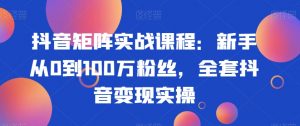 抖音矩阵实战课程:新手从0到100万粉丝,全套抖音变现实操-52资源库