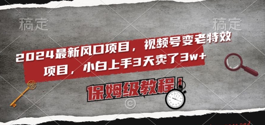 2024最新风口项目，视频号变老特效项目，电脑小白上手3天卖了3w+，保姆级教程【揭秘】-52资源库