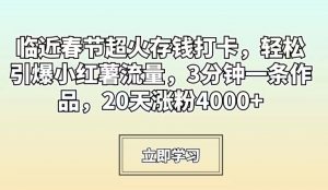 临近春节超火存钱打卡,轻松引爆小红薯流量,3分钟一条作品,20天涨粉4000+【揭秘】-52资源库