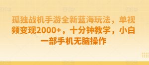 孤独战机手游全新蓝海玩法,单视频变现2000+,十分钟教学,小白一部手机无脑操作【揭秘】-52资源库