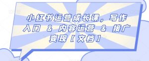 小红书运营成长课,写作入门&内容运营&接广变现【文档】-52资源库