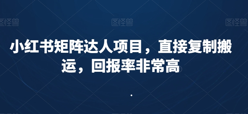 小红书矩阵达人项目，直接复制搬运，回报率非常高-52资源库