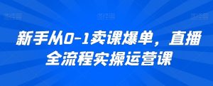 新手从0-1卖课爆单,直播全流程实操运营课-52资源库