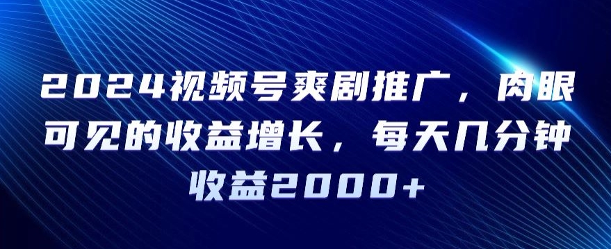 2024视频号爽剧推广，肉眼可见的收益增长，每天几分钟收益2000+【揭秘】-52资源库