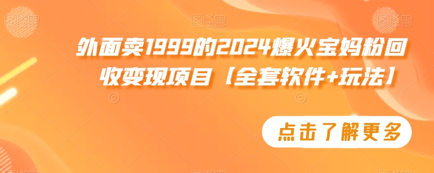 外面卖1999的2024爆火宝妈粉回收变现项目【全套软件+玩法】【揭秘】-52资源库