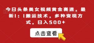 今日头条美女视频黄金赛道,最新1:1搬运技术,多种变现方式,日入500+【揭秘】-52资源库