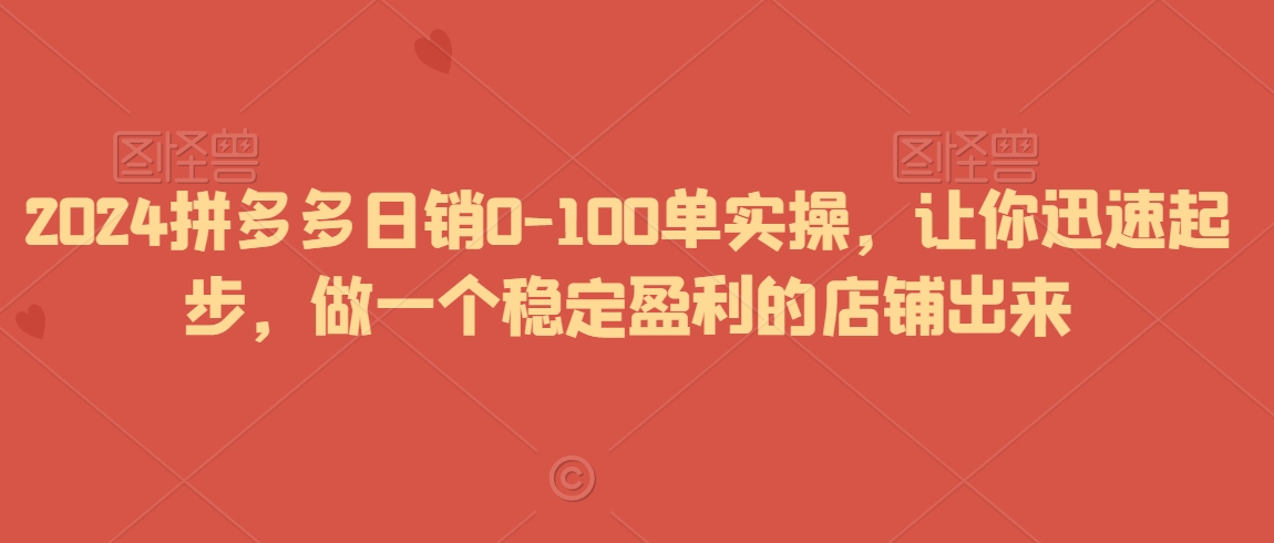 2024拼多多日销0-100单实操，让你迅速起步，做一个稳定盈利的店铺出来-52资源库