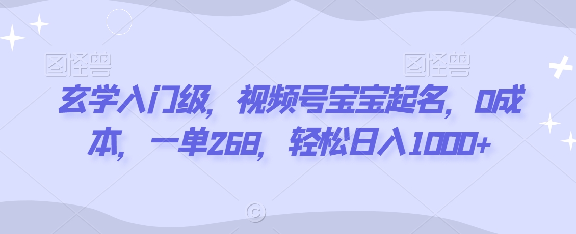 玄学入门级，视频号宝宝起名，0成本，一单268，轻松日入1000+【揭秘】-52资源库
