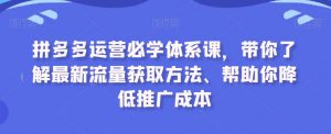拼多多运营必学体系课,带你了解最新流量获取方法、帮助你降低推广成本-52资源库