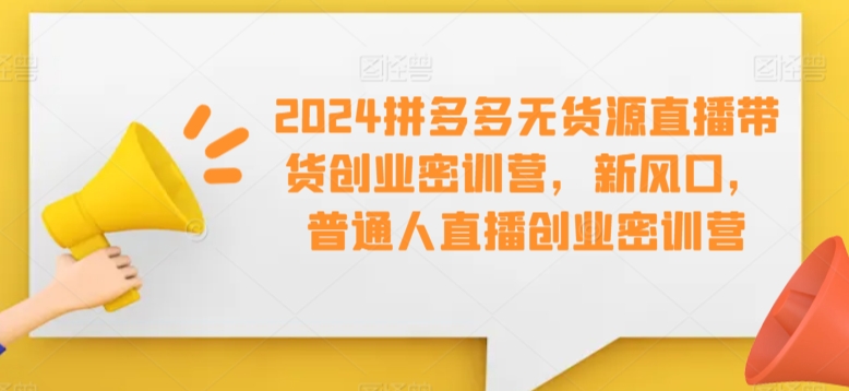 2024拼多多无货源直播带货创业密训营，新风口，普通人直播创业密训营-52资源库