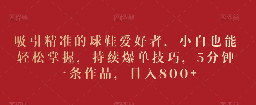 吸引精准的球鞋爱好者，小白也能轻松掌握，持续爆单技巧，5分钟一条作品，日入800+【揭秘】-52资源库